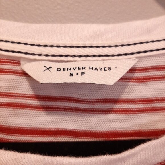 3/$20 Denver Hayes Striped Knit Top Faux Layered Hem Cotton Burgundy White - Picture 12 of 13
